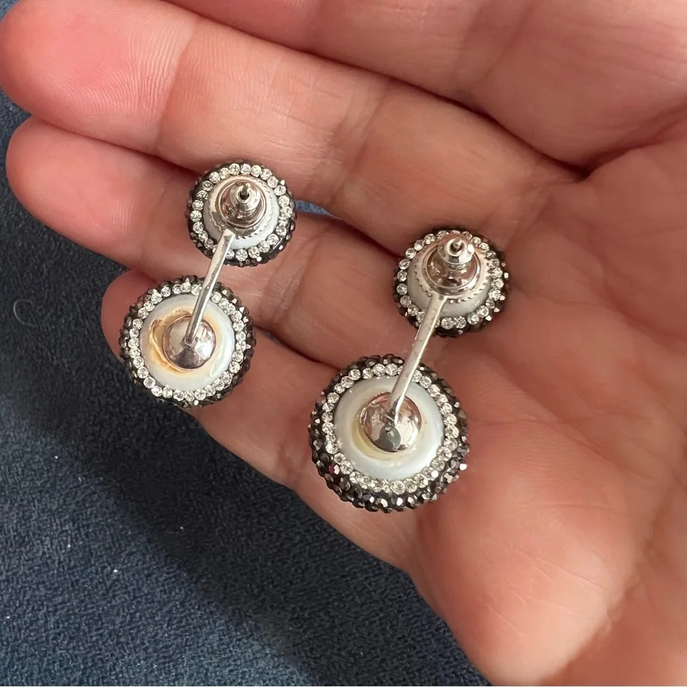 Very cool pearl and shiny costume earrings pierced lovely condition